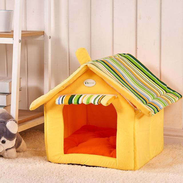 New Fashion Striped Removable Cover Mat Dog House Dog Beds For Small Medium Dogs Pet Products House Pet Beds for Cat Yellow