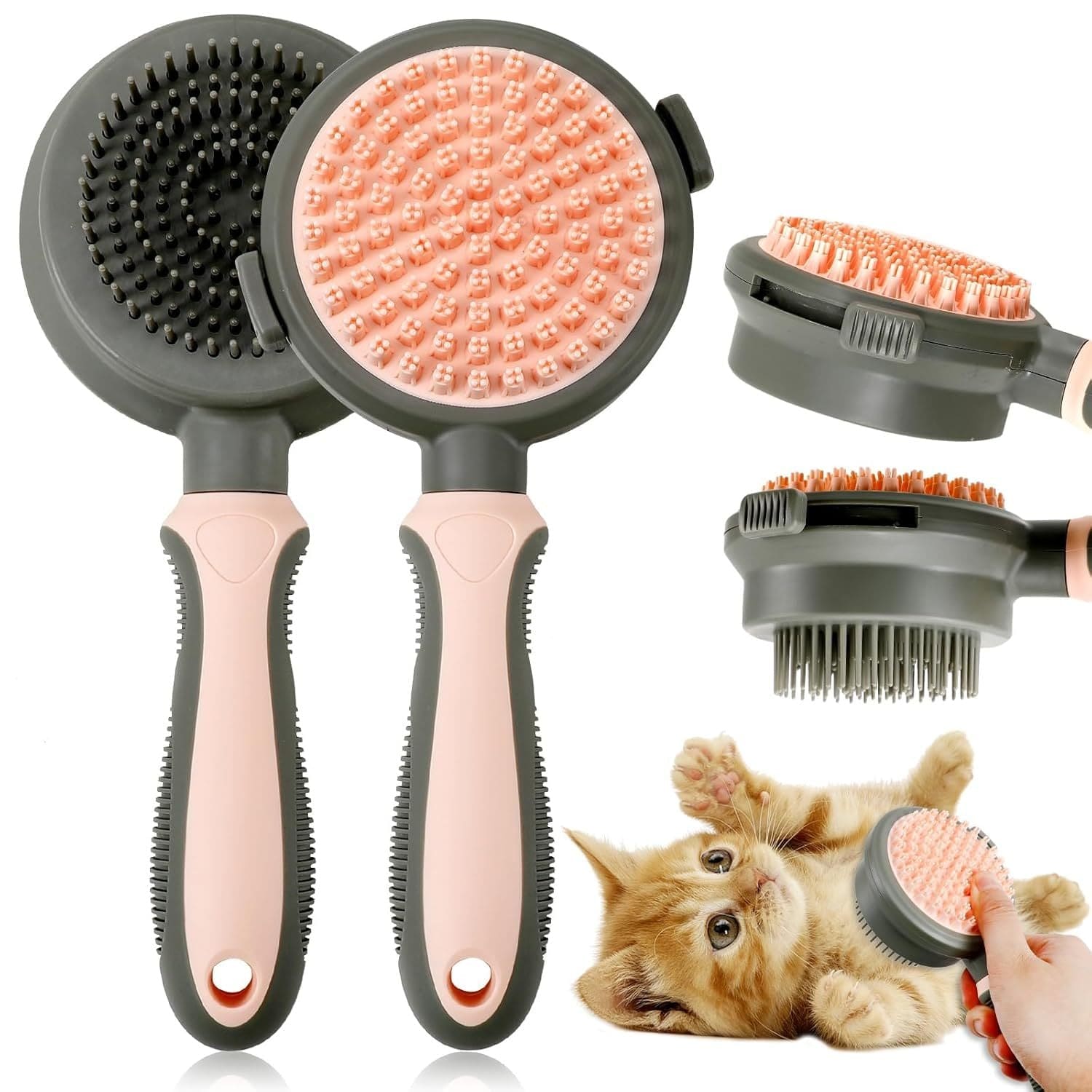 2 In 1 Double Side Cat Brushes For Indoor Cats Shedding Cat Grooming Supplies Cat Comb With Release Button Pet Supplies Flea Comb Slicker Brush For Dogs Hair Removal Massage