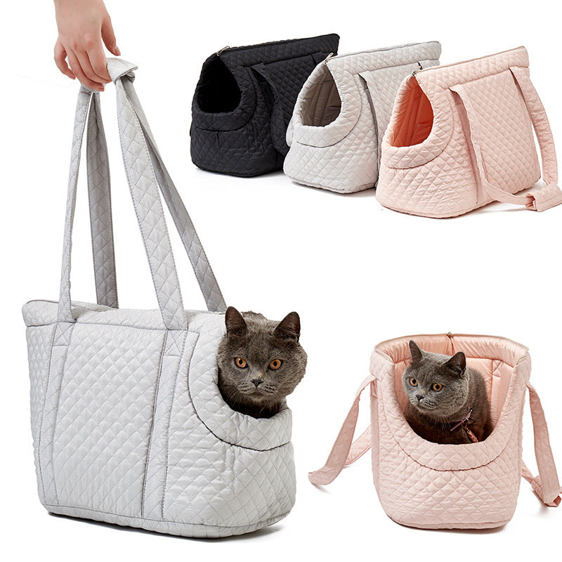 Autumn And Winter Rhombus Korean Style Quilted Pet Portable Single-shoulder Bag Cat Teddy Travel Portable Pet Bag