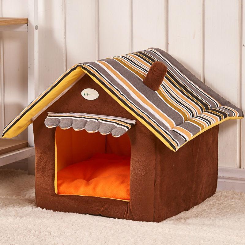 New Fashion Striped Removable Cover Mat Dog House Dog Beds For Small Medium Dogs Pet Products House Pet Beds for Cat Brown