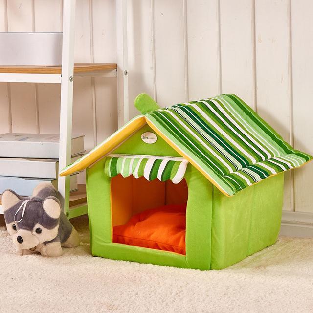 New Fashion Striped Removable Cover Mat Dog House Dog Beds For Small Medium Dogs Pet Products House Pet Beds for Cat Green