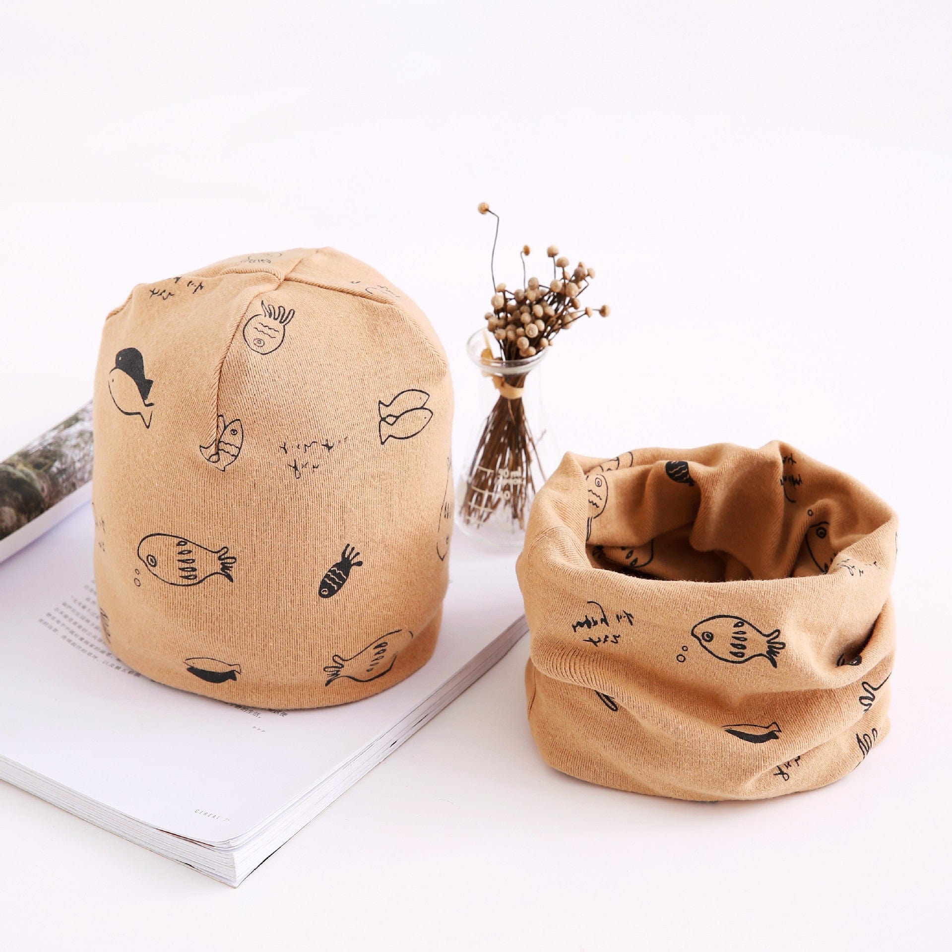 Two-piece Towel Baby Cotton Collar Hat Set Khaki