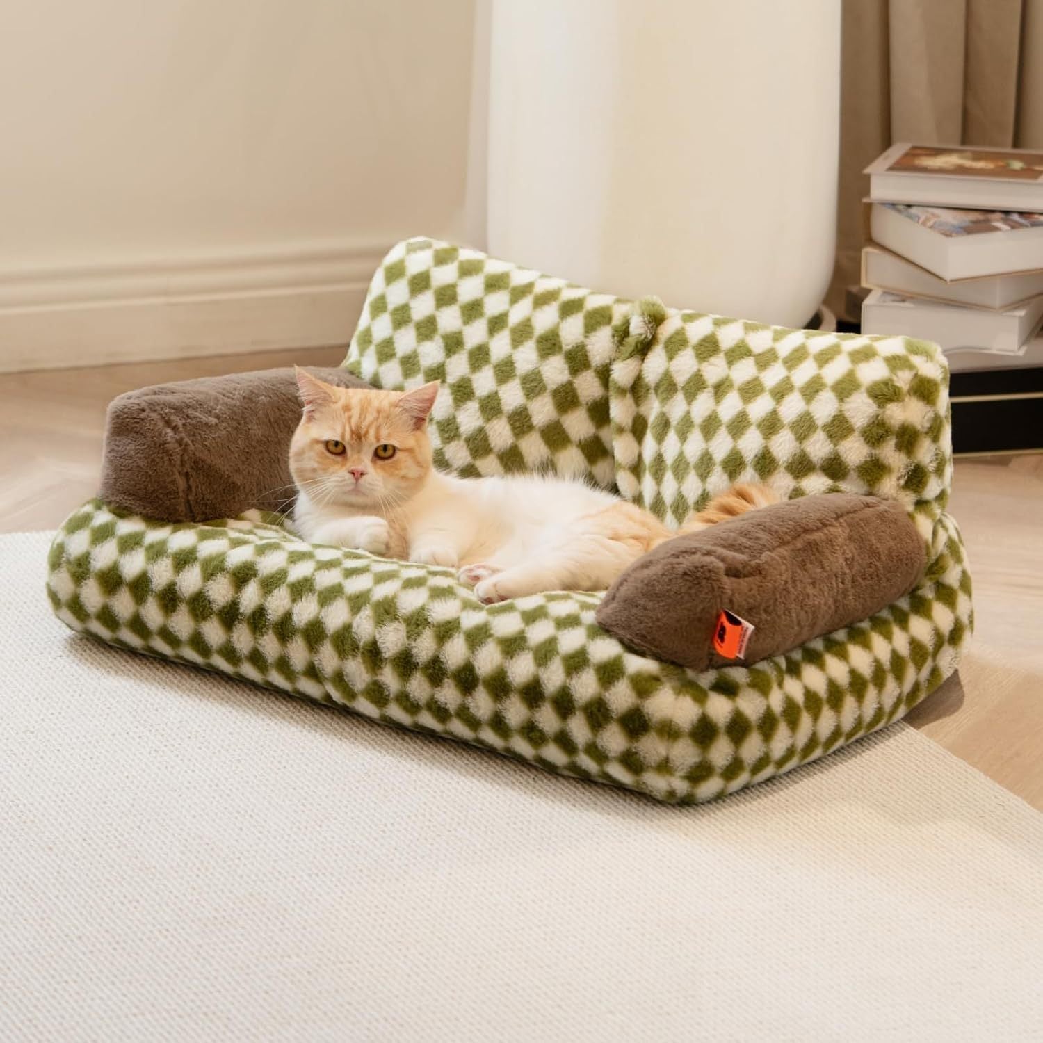 Fluffy Cat Couch Washable Pet Couch Bed For Cats And Small Dogs Up To Non-Slip Dog Beds Green yellow