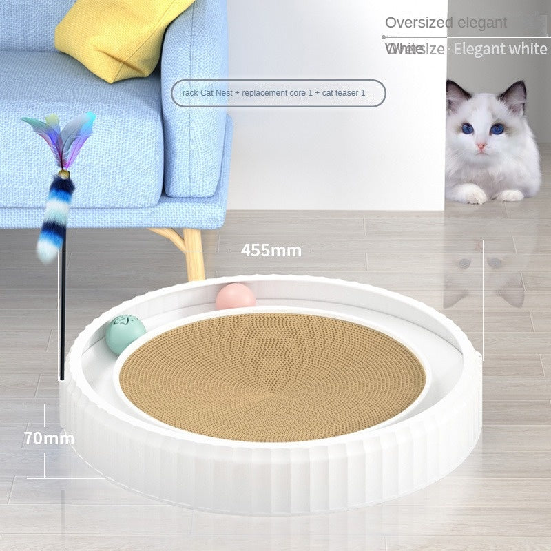 NEW Round Cat Scratching Board Wear-resistant Anti-scratch Claw Grinder Furniture Protector Pet Products White and Cat Teaser Stick XL