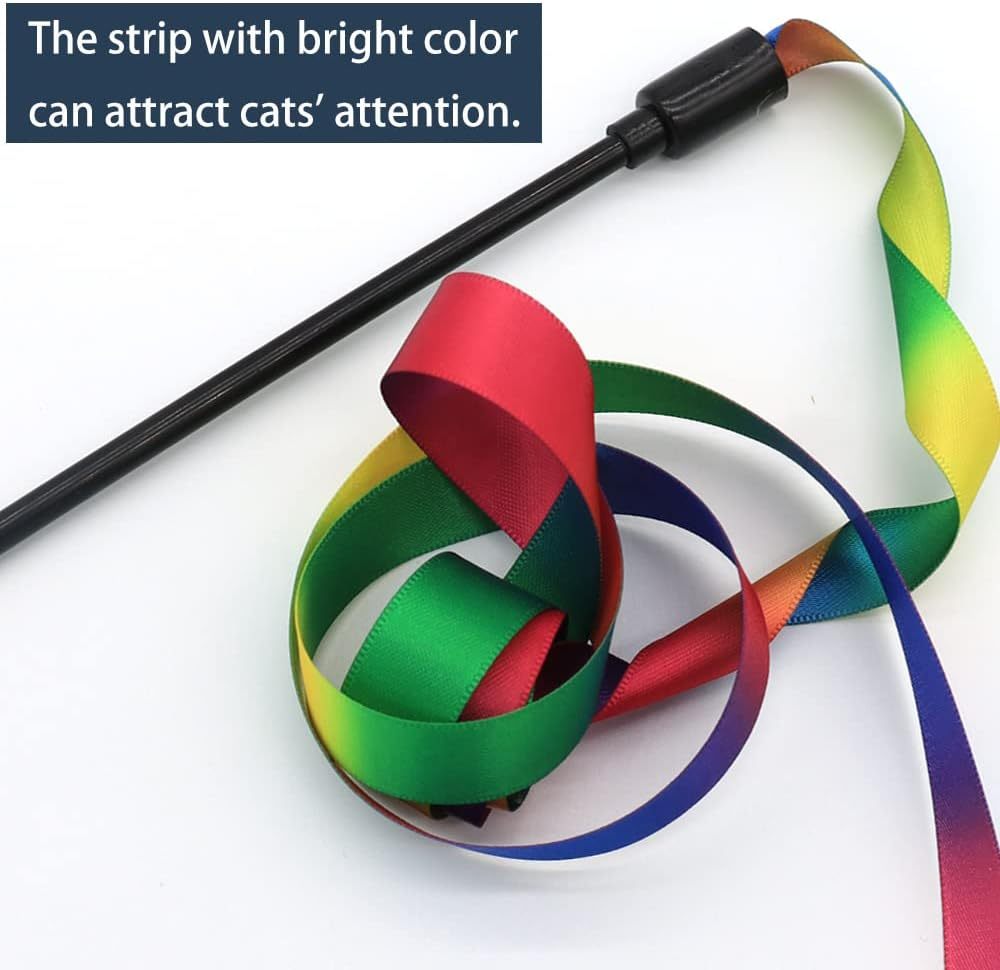 Interactive Cat Rainbow Wand Toys Interactive Cat Teaser Wand String Colorful Ribbon Charmer For Most Cats