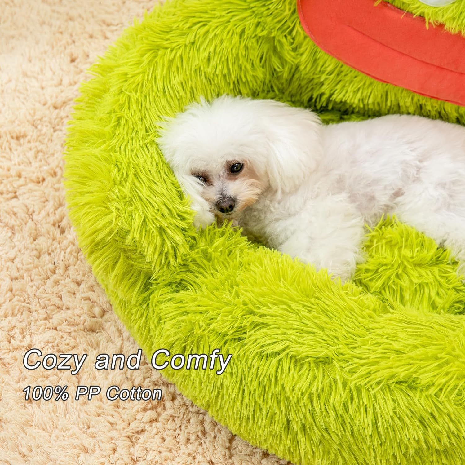 Cute Calming Dog And Cat Bed Plush Indoor Donut Dog Beds For Small Dogs And Cats Cute Cartoon Soft Bed Green Mouth