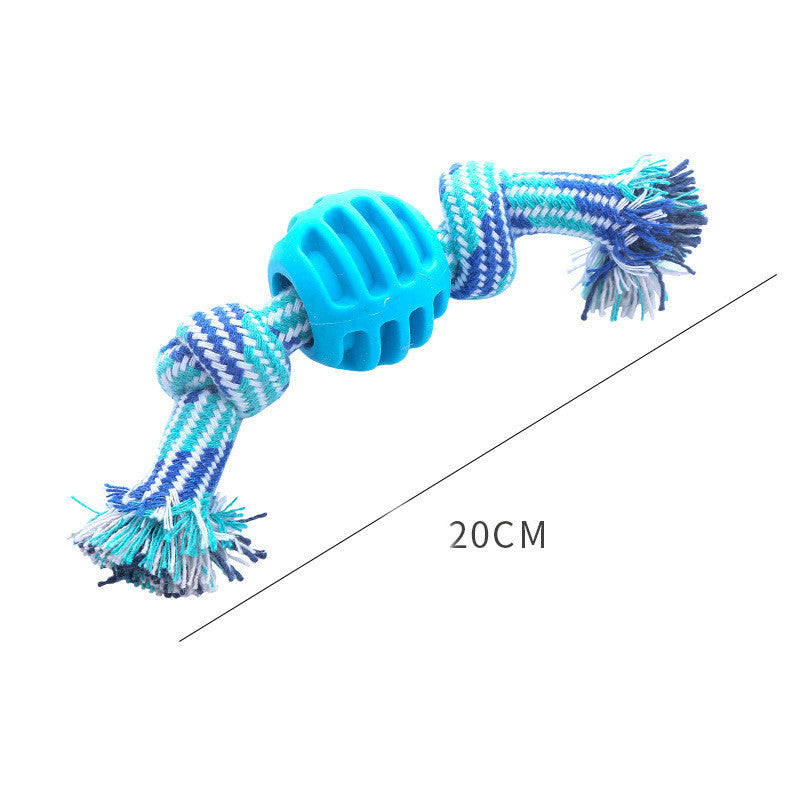 Dog Bite-resistant Teeth Cleaning Pets Toys Ball Double Knot Cotton Cord With Ball Dog Toy Teeth Grinding Toy Teeth Cleaning Pet Products Blue About 20cm Long