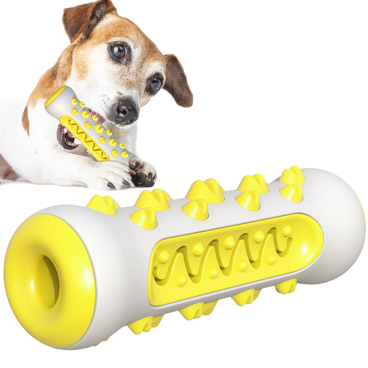 Dog Toothbrush Chew Toy Puppy Dog Teeth Cleaning Stick Natural Rubber Dental Teether Molar Toys For Dog Pets Yellow