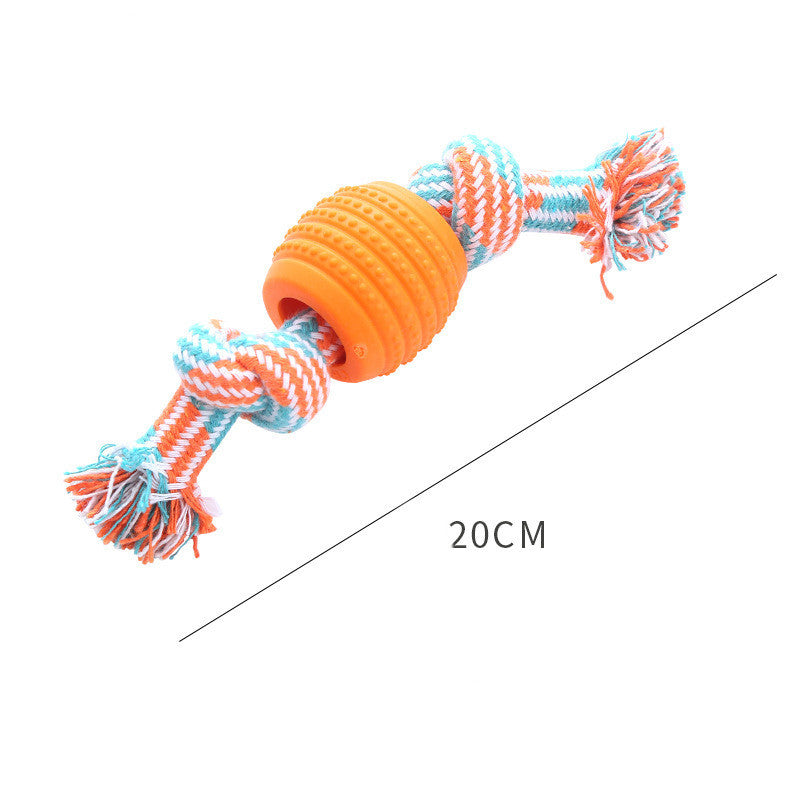 Dog Bite-resistant Teeth Cleaning Pets Toys Ball Double Knot Cotton Cord With Ball Dog Toy Teeth Grinding Toy Teeth Cleaning Pet Products Orange About 20cm Long