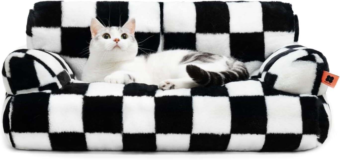 Fluffy Cat Couch Washable Pet Couch Bed For Cats And Small Dogs Up To Non-Slip Dog Beds Black and white