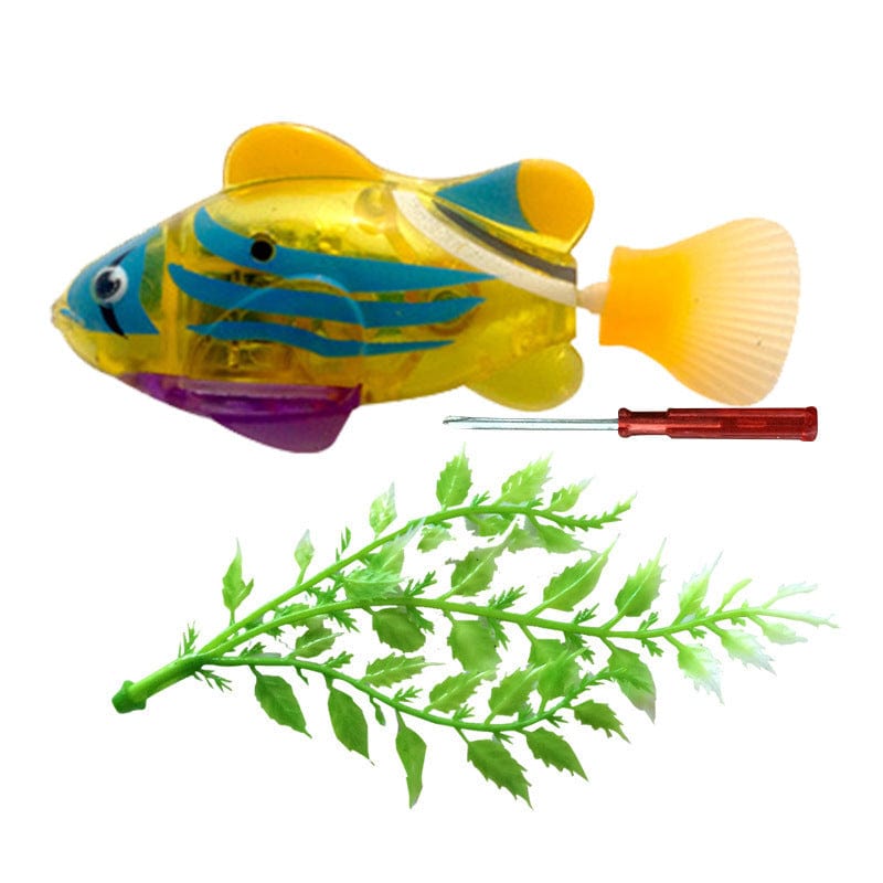 Pet Fish Electronic Cat Toys With Grass LED Light Toys Yellow