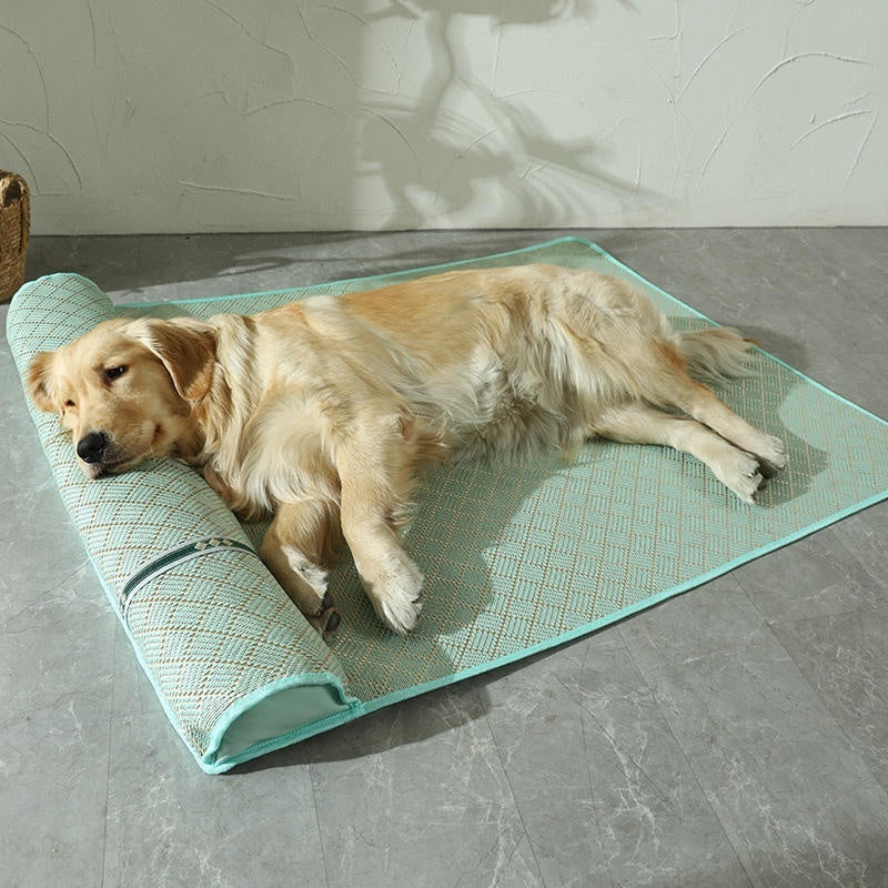 Dog Mat Kennel Summer Pet Mat Large Dog Golden Retriever Mattress Cold Pad Dog Mat Sleeping Summer Golden Green