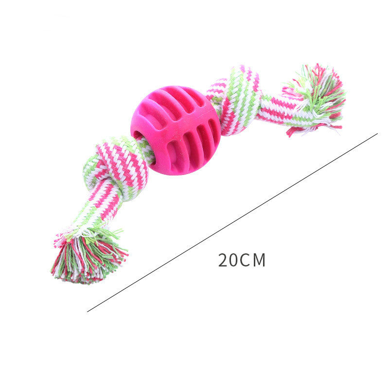 Dog Bite-resistant Teeth Cleaning Pets Toys Ball Double Knot Cotton Cord With Ball Dog Toy Teeth Grinding Toy Teeth Cleaning Pet Products Pink About 20cm Long