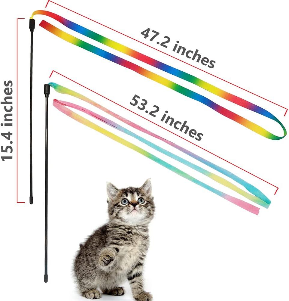 Interactive Cat Rainbow Wand Toys Interactive Cat Teaser Wand String Colorful Ribbon Charmer For Most Cats