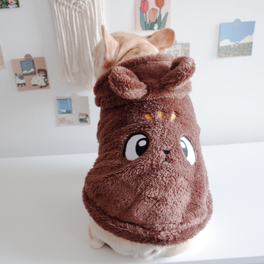 Pet Apparel Embroidery Cartoon Hooded Vest Brown