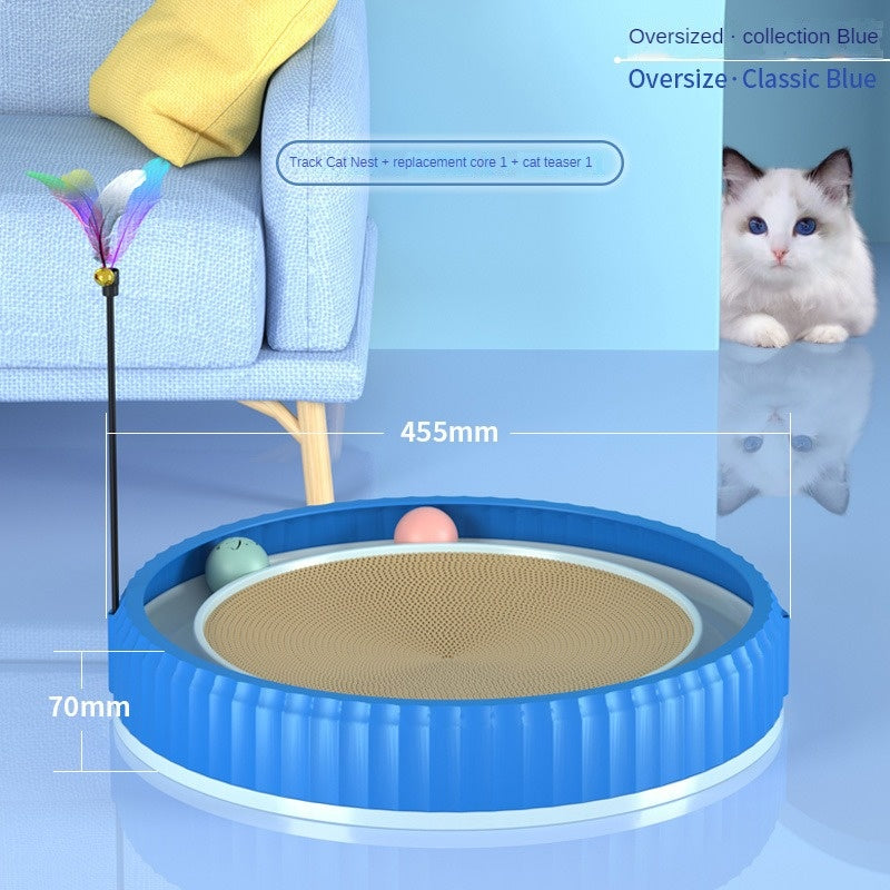 NEW Round Cat Scratching Board Wear-resistant Anti-scratch Claw Grinder Furniture Protector Pet Products Navy Blue and Cat Teaser Stick XL